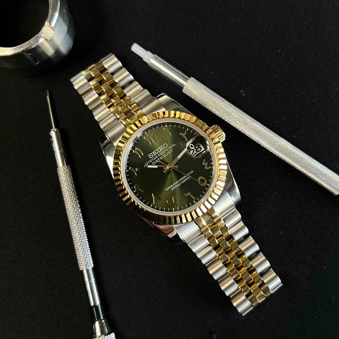 DateJust 36 Olive Green Arabic - Custom Seiko NH35 automatic watch