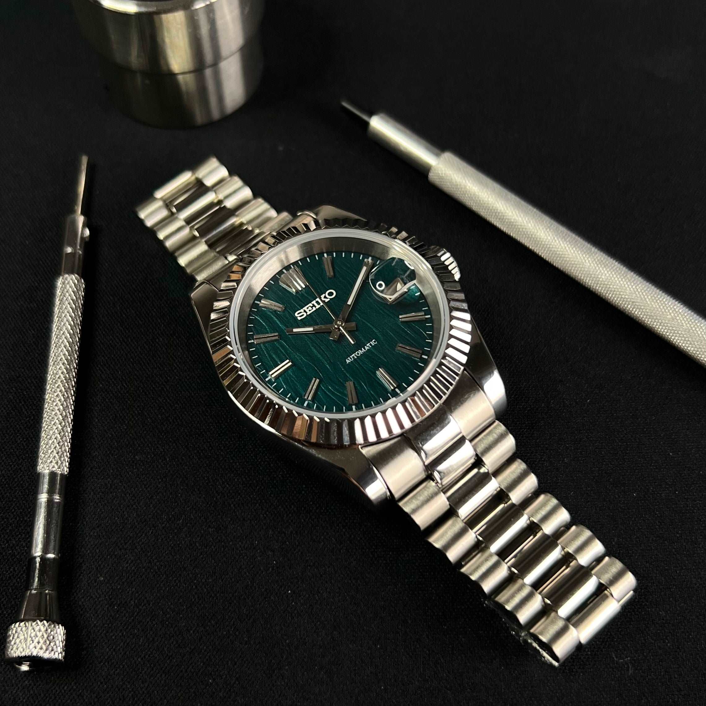 DateJust Green Textured - Custom Seiko NH35 Automatic Watch