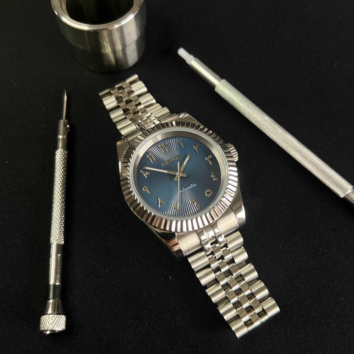 DateJust 40 Dark Blue Textured Arabic - Custom Seiko NH35 Automatic Watch