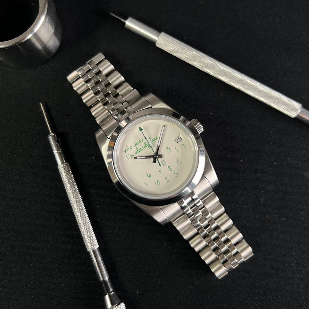 DateJust 36 Green Who Cares - Custom Seiko NH35 Automatic Watch