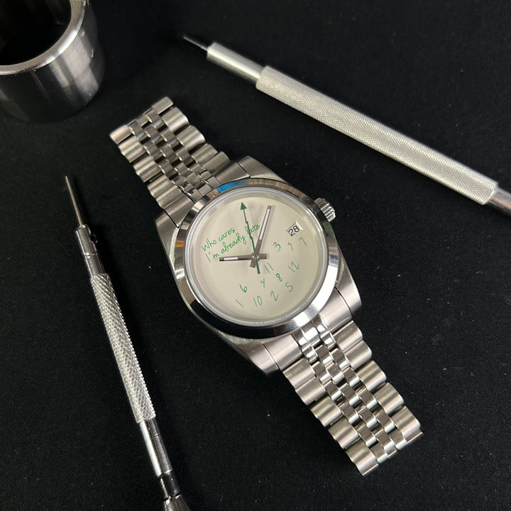 DateJust 36 Green Who Cares - Custom Seiko NH35 Automatic Watch