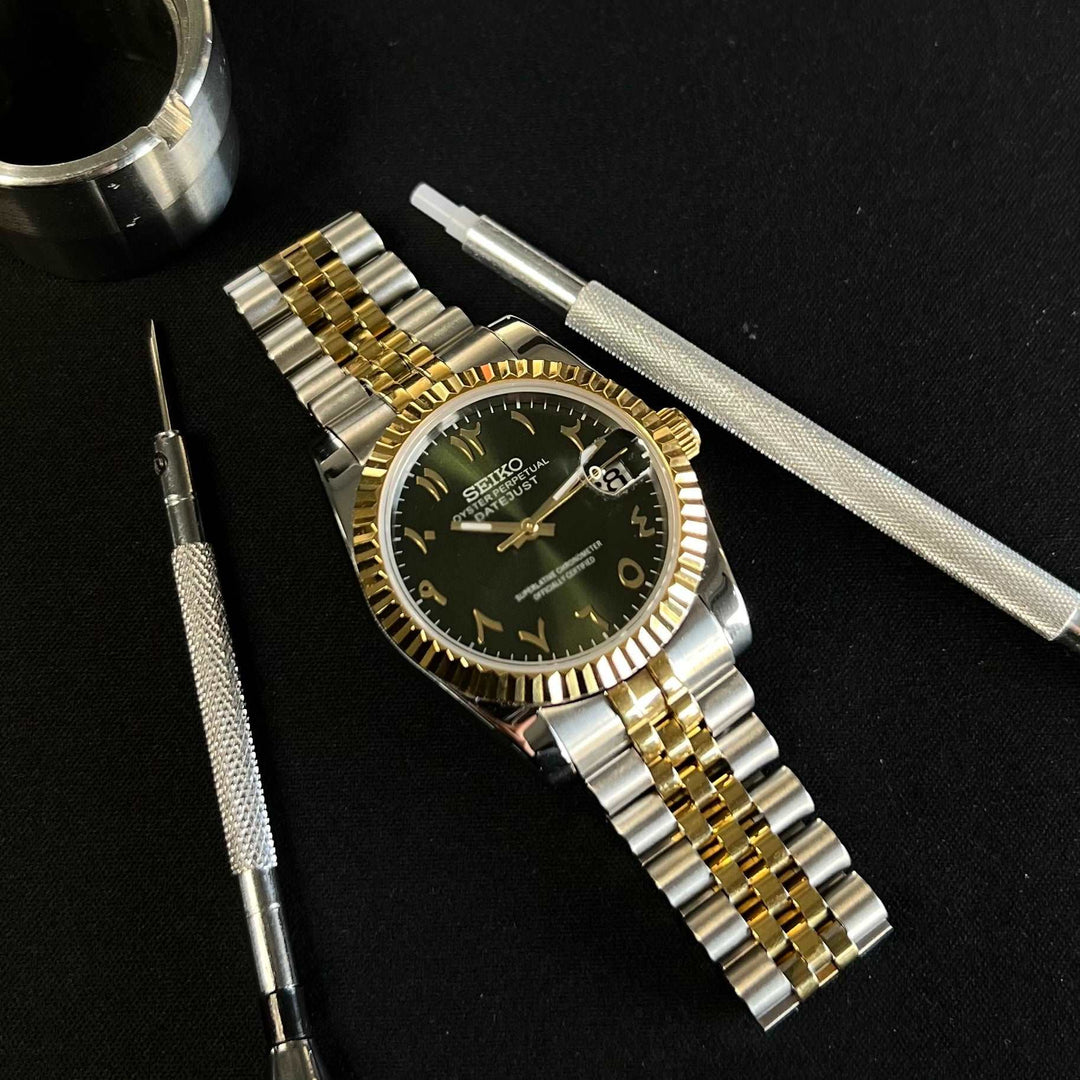 DateJust 36 Olive Green Arabic - Custom Seiko NH35 automatic watch