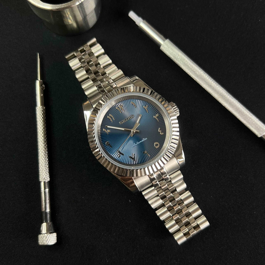 DateJust 40 Dark Blue Textured Arabic - Custom Seiko NH35 Automatic Watch