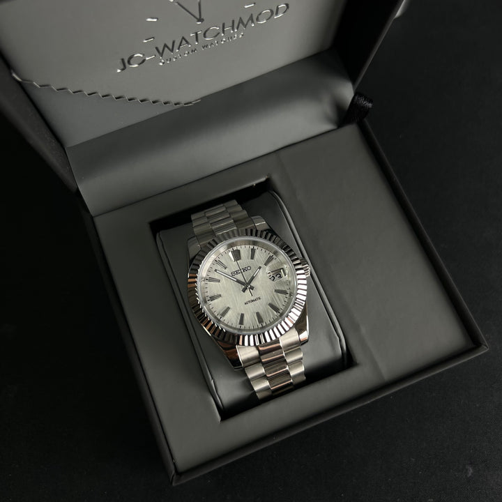 DateJust White textured - Custom Seiko NH35 Automatic Watch