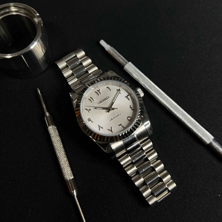 DateJust 36 White Textured Arabic - Custom Seiko NH35 Automatic Watch