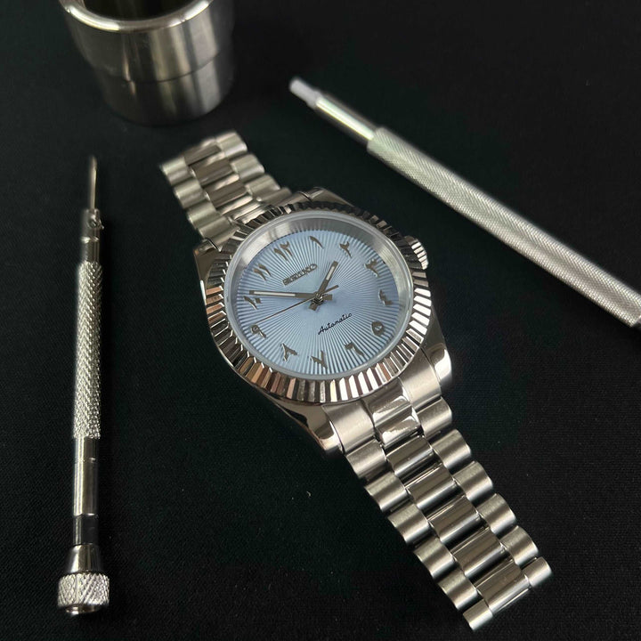 DateJust 40 Light Blue Textured Arabic - Custom Seiko NH35 Automatic Watch