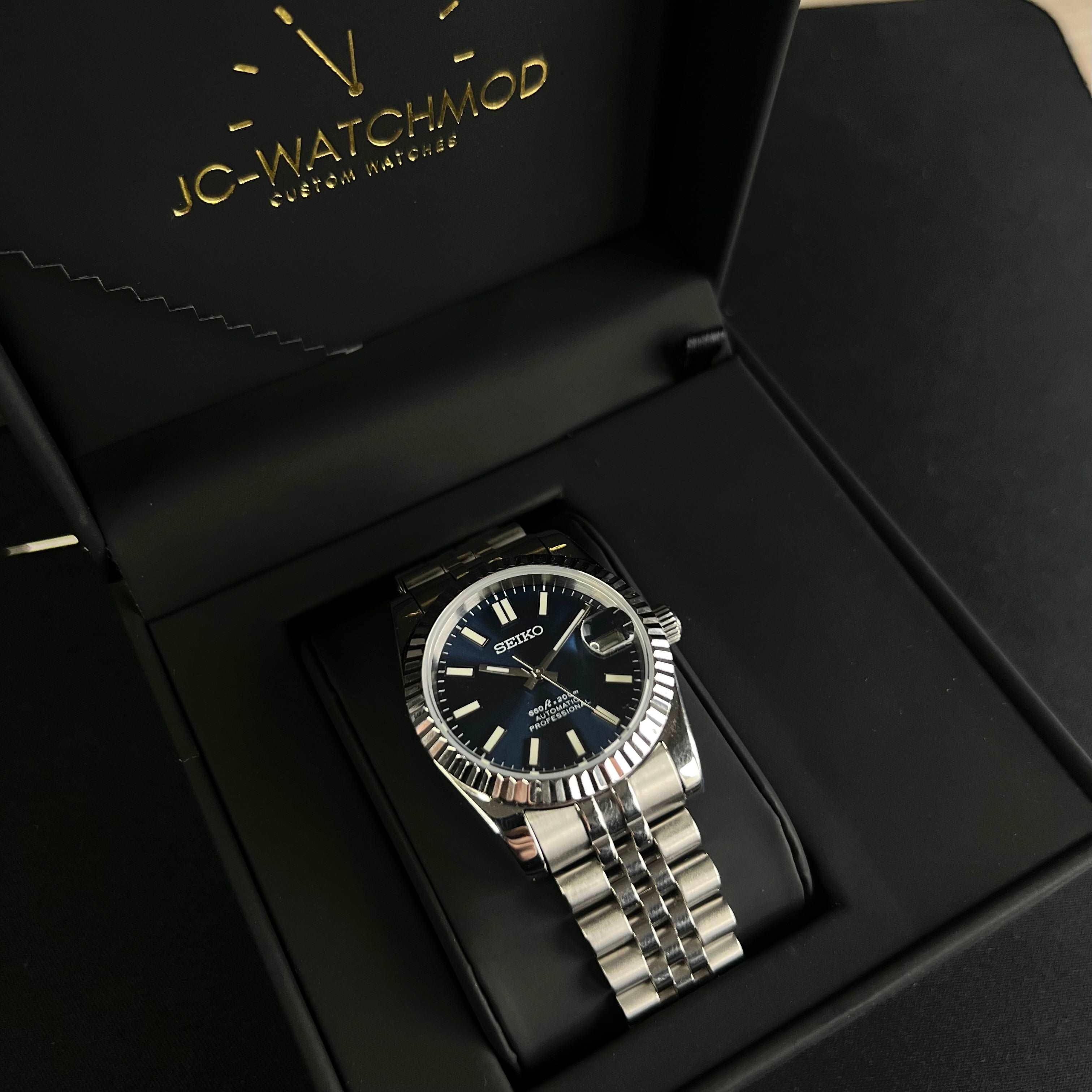 DateJust Navy Blue - Custom Seiko NH35 Automatic Watch – JC WatchMod