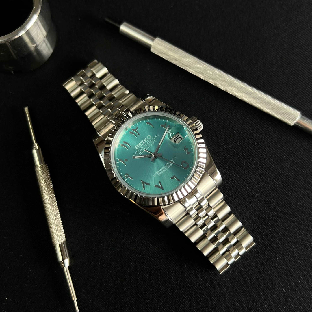 DateJust CYAN Blue - Custom Seiko NH35 AUTOMATIC WATCH