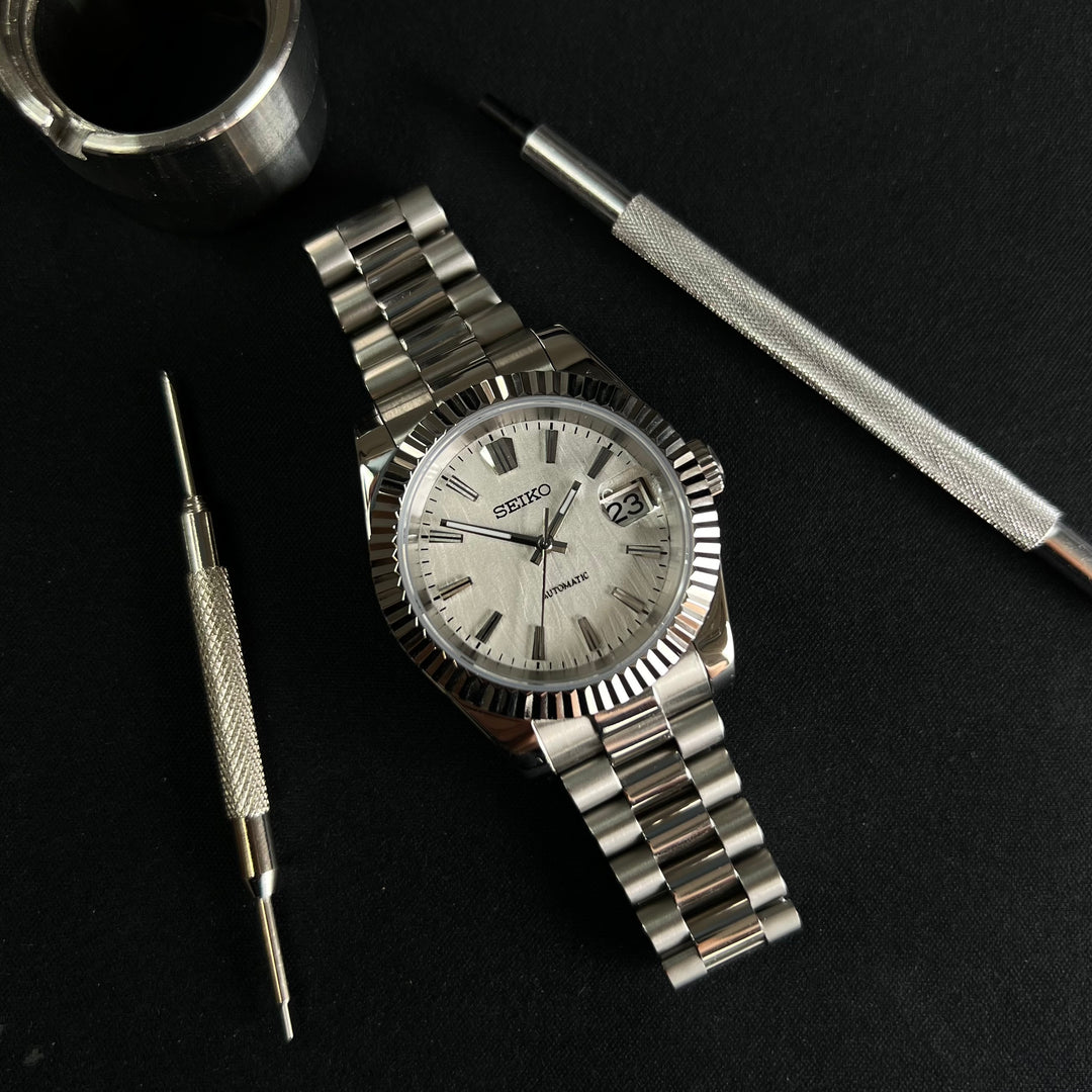 DateJust White textured - Custom Seiko NH35 Automatic Watch