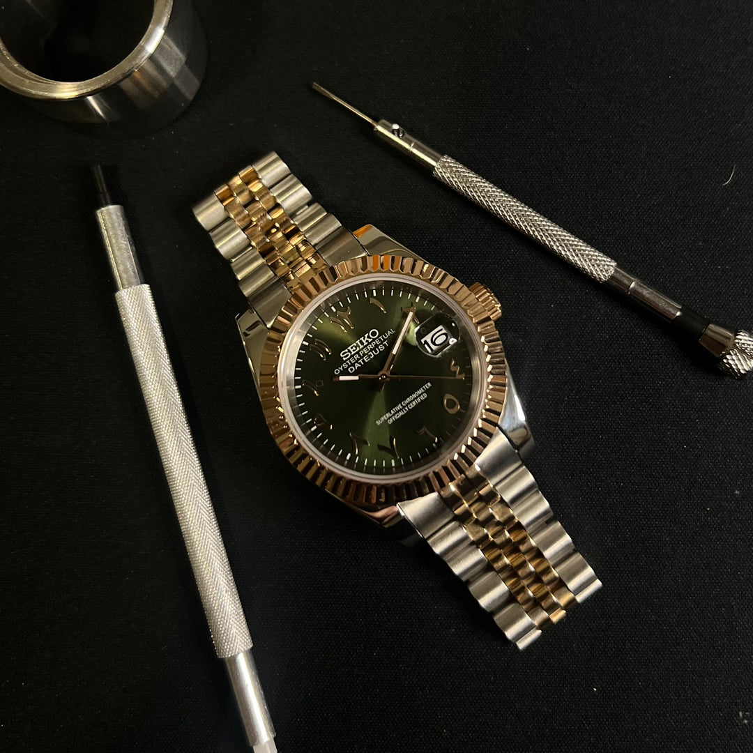 DateJust TT Olive Green Arabic - Custom Seiko NH35 Automatic Watch