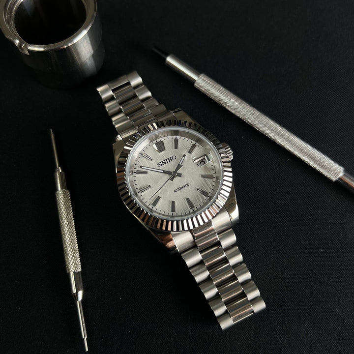 DateJust White textured - Custom Seiko NH35 Automatic Watch