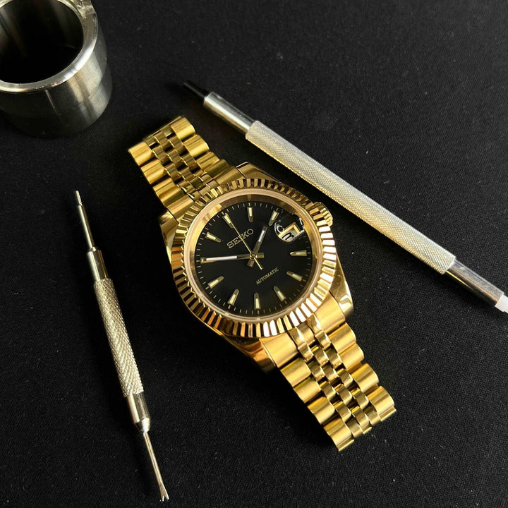 DateJust Gold Black - Custom Seiko NH35 Automatic Watch