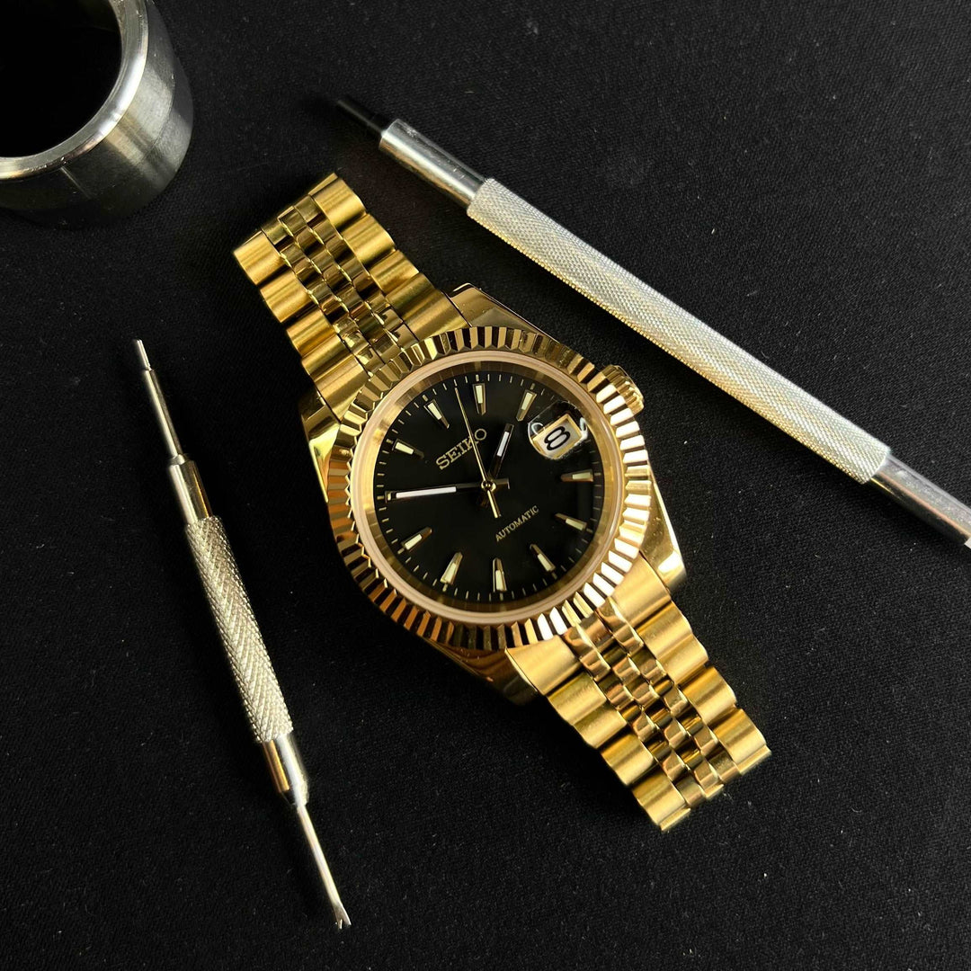 DateJust Gold Black - Custom Seiko NH35 Automatic Watch