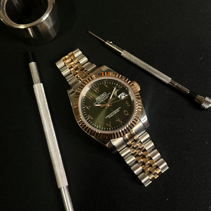 DateJust TT Olive Green Arabic - Custom Seiko NH35 Automatic Watch