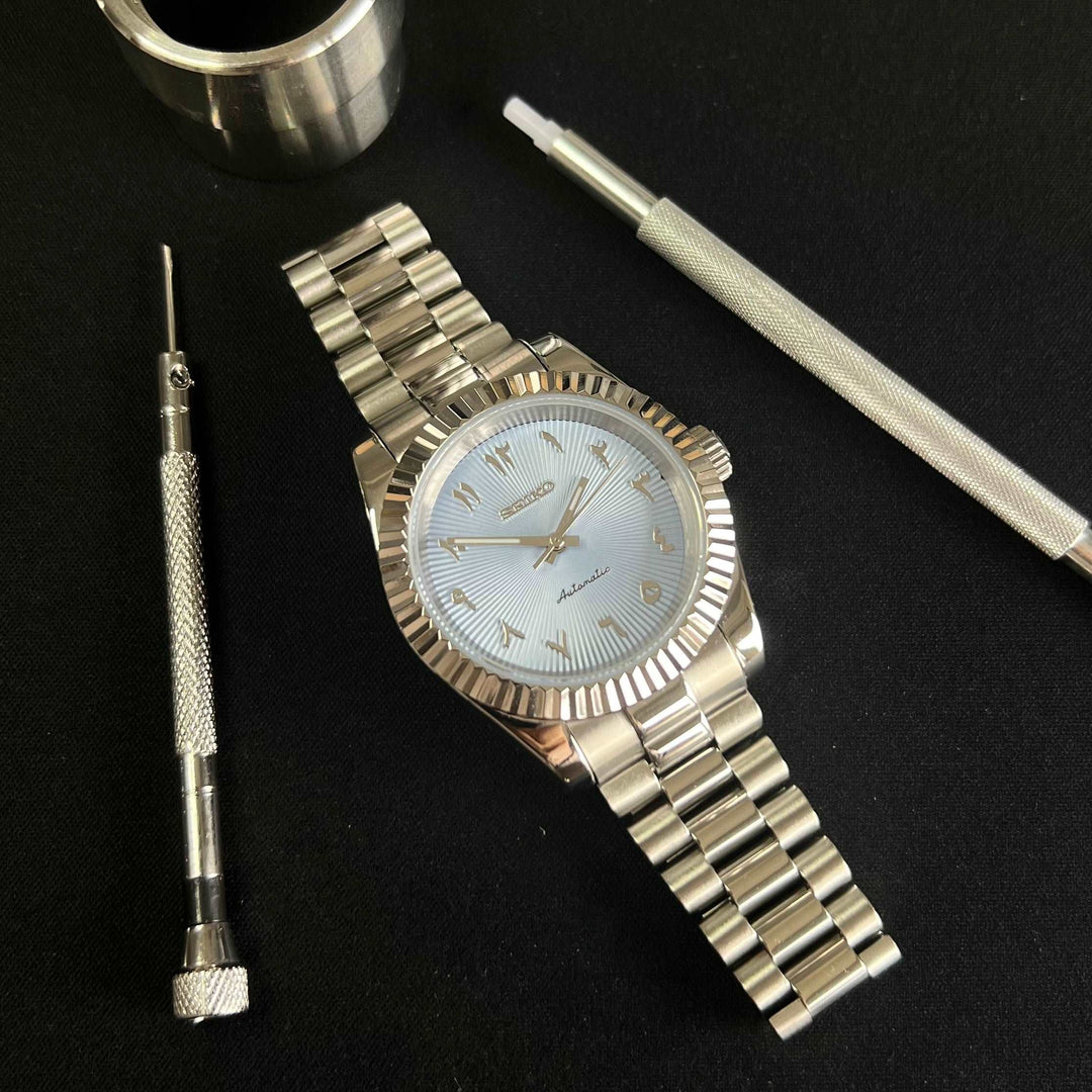 DateJust 40 Light Blue Textured Arabic - Custom Seiko NH35 Automatic Watch