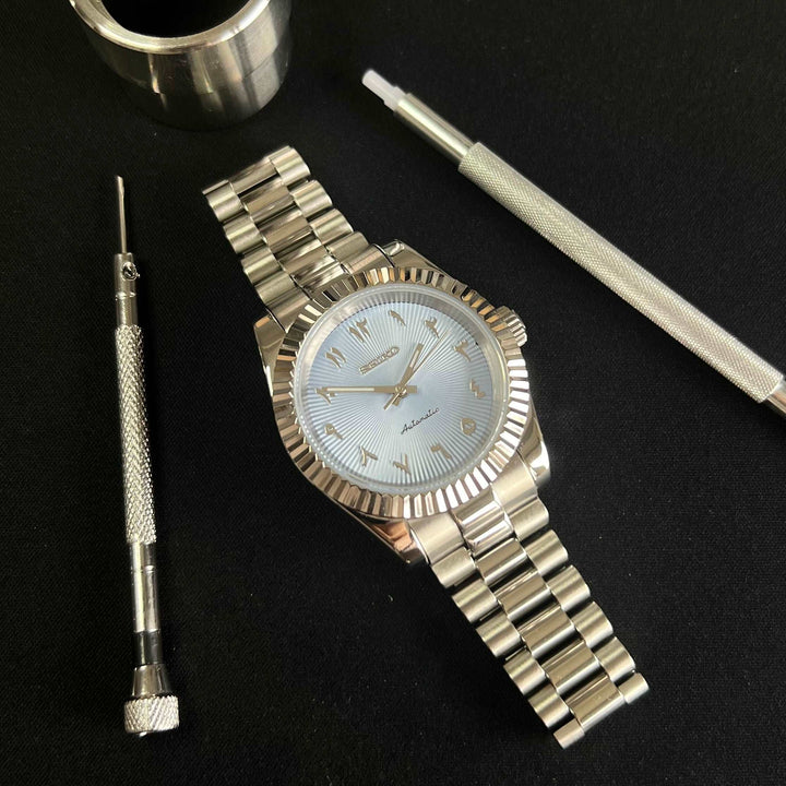 DateJust 40 Light Blue Textured Arabic - Custom Seiko NH35 Automatic Watch