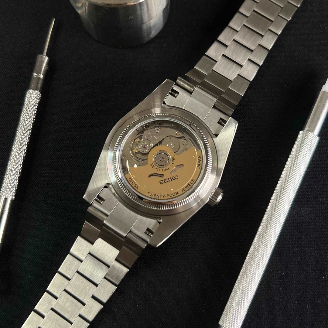 DateJust 36 White Textured Arabic - Custom Seiko NH35 Automatic Watch