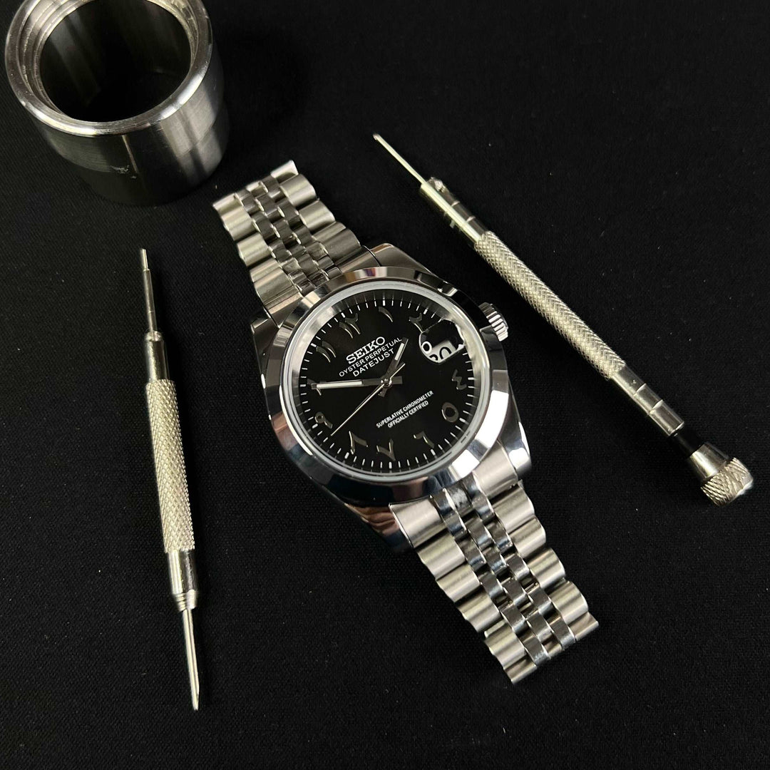 DateJust FB Black ARABIC - Custom Seiko NH35 Automatic Watch