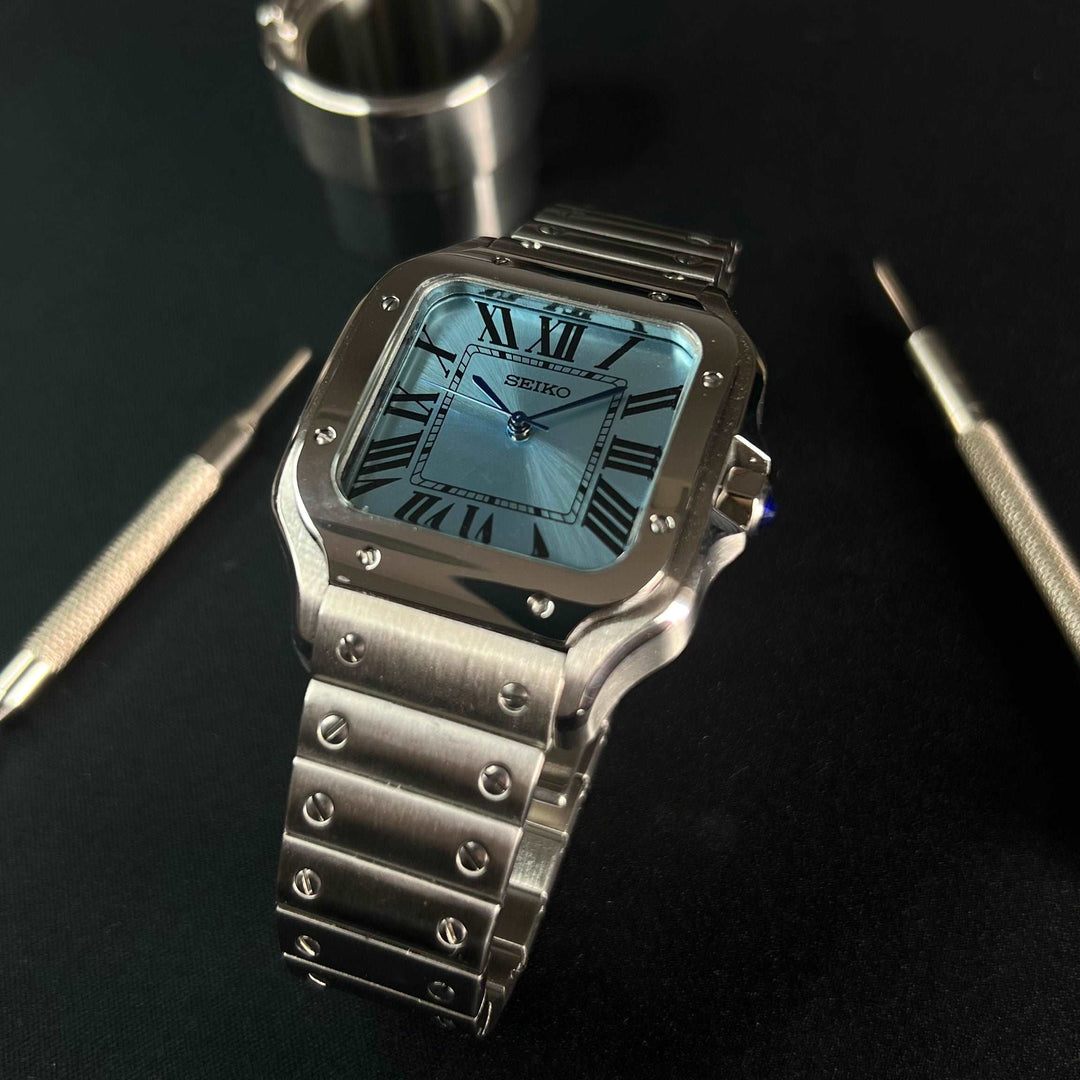 Santos Ice Blue - Custom Seiko NH35 Automatic Watch