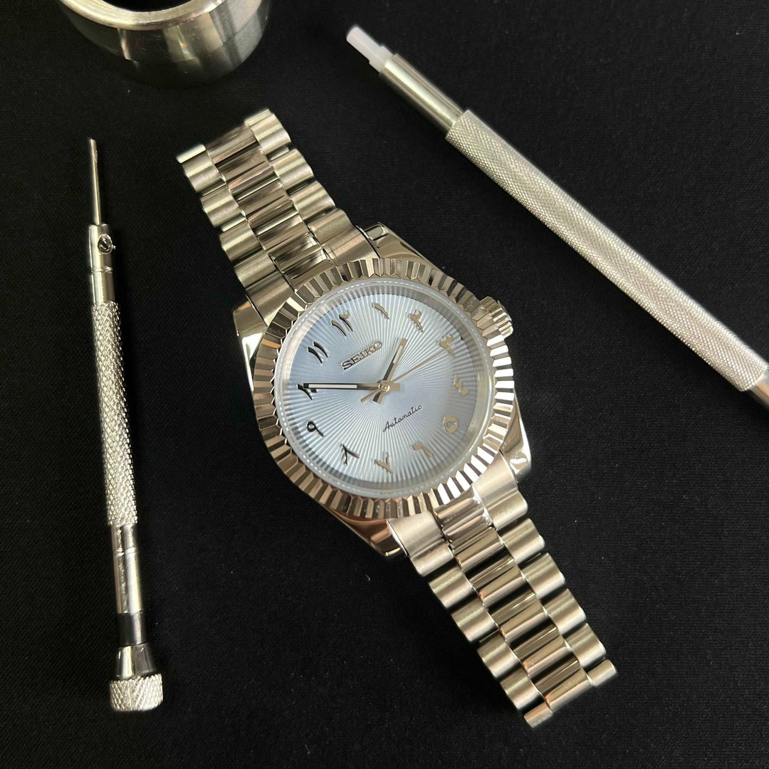 DateJust 40 Light Blue Textured Arabic - Custom Seiko NH35 Automatic Watch