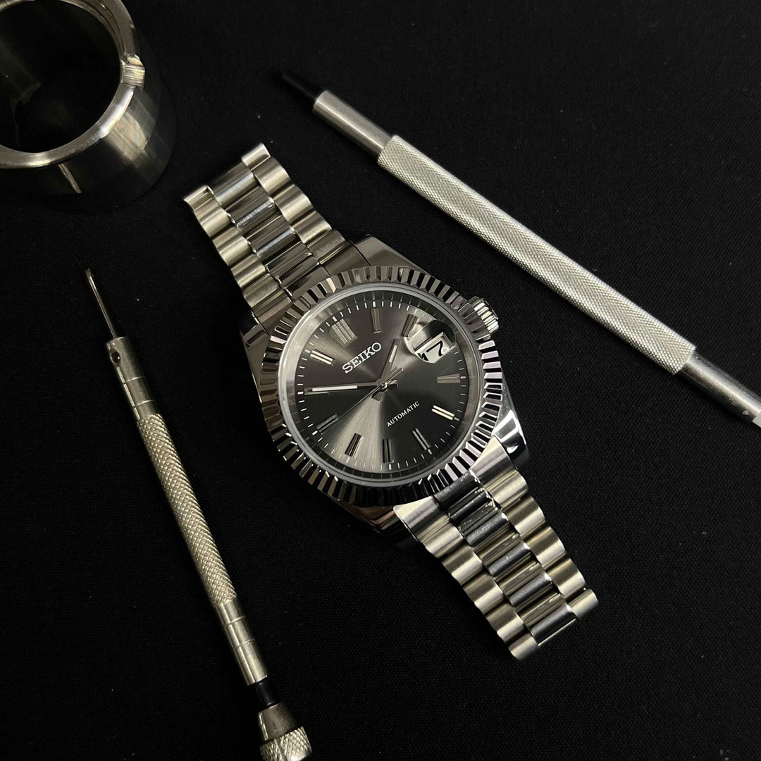 DateJust Grey Sunburst - Custom Seiko NH35 Automatic Watch