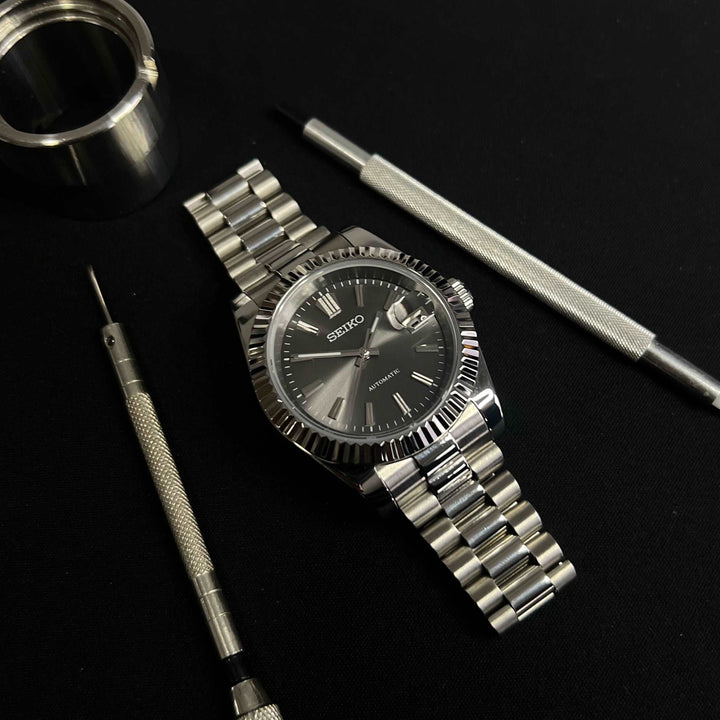 DateJust Grey Sunburst - Custom Seiko NH35 Automatic Watch