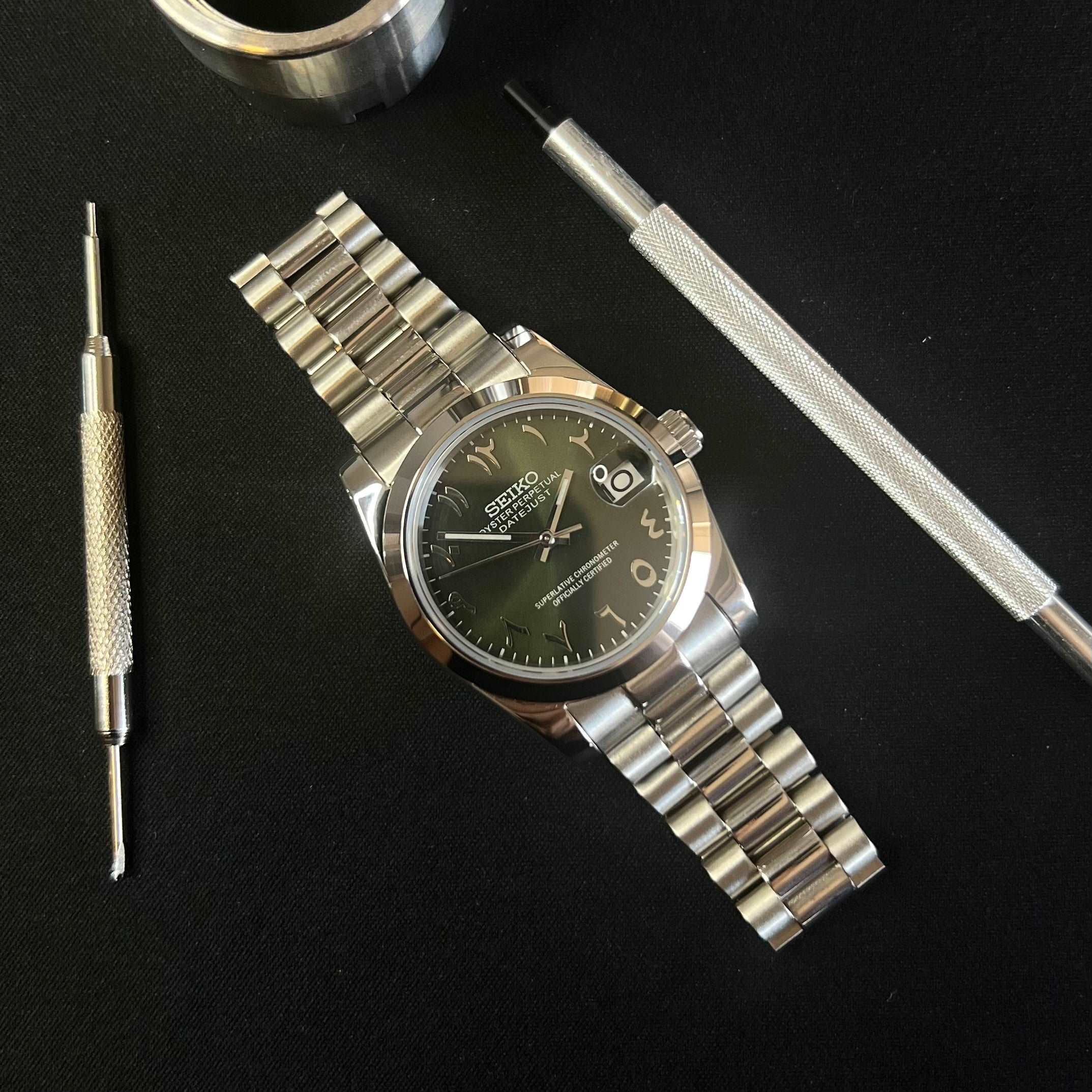 DateJust FB Olive Green Arabic Custom Seiko NH35 Automatic JC