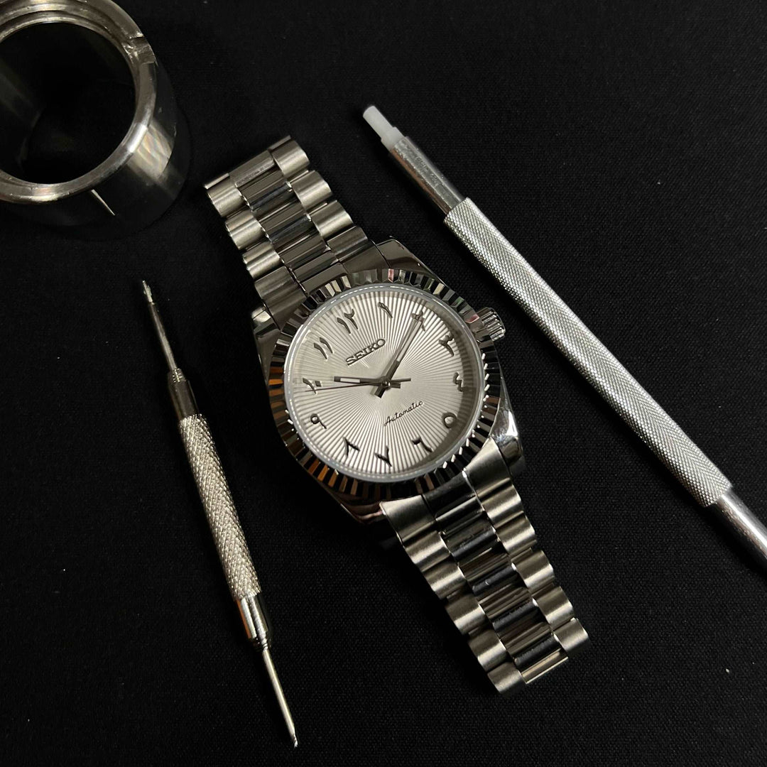 DateJust 36 White Textured Arabic - Custom Seiko NH35 Automatic Watch