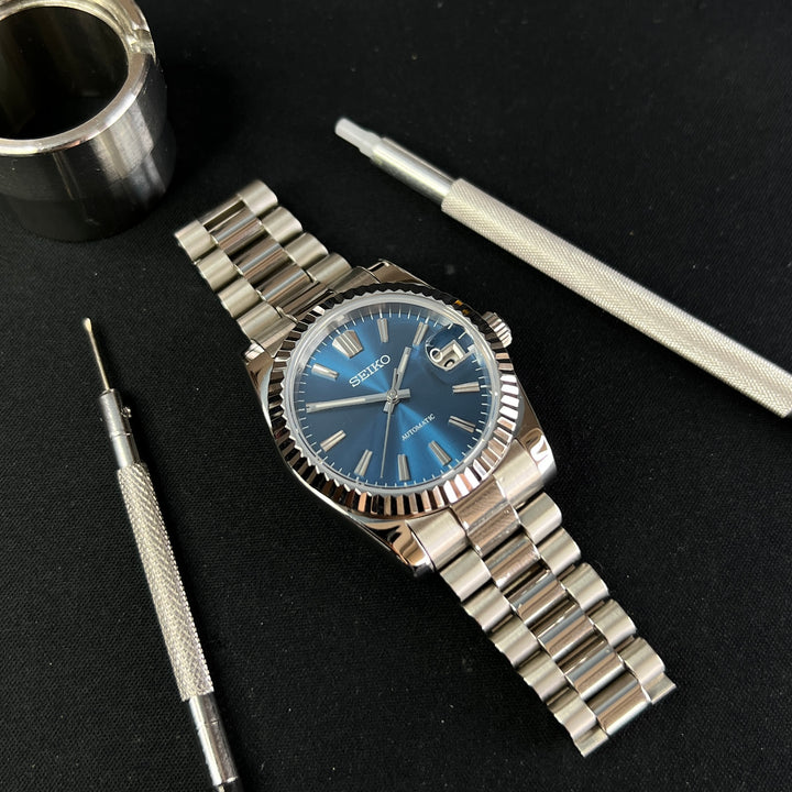 DateJust Blue Sunburst - Custom Seiko NH35 Automatic Watch