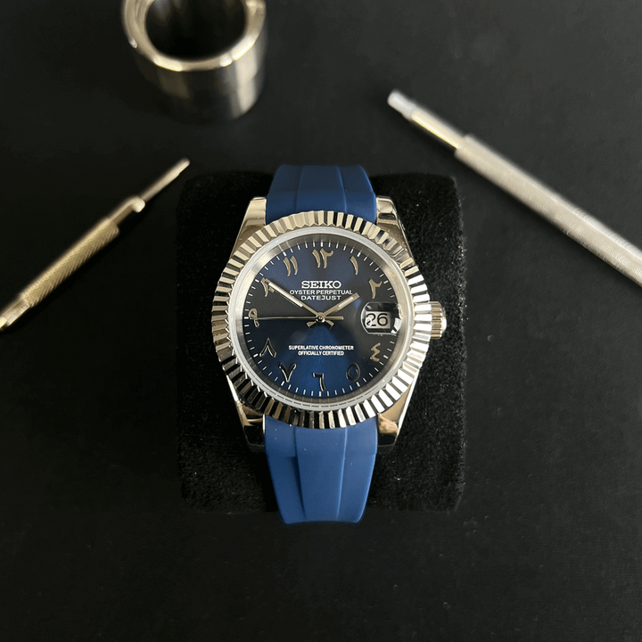 DateJust 40 Navy Blue ARABIC Silicone- Seiko NH35 Automatic