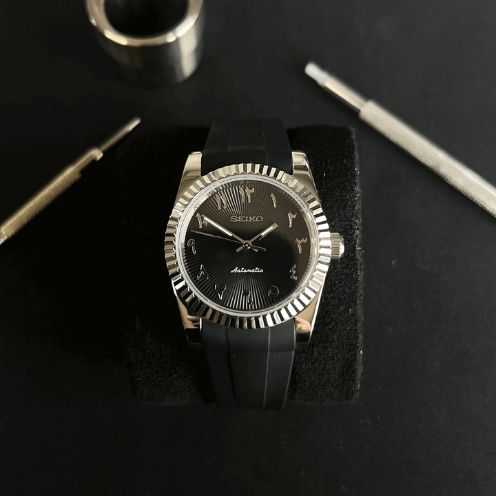 DateJust 36 Black Textured ARABIC Silicone - Seiko NH35 Automatic