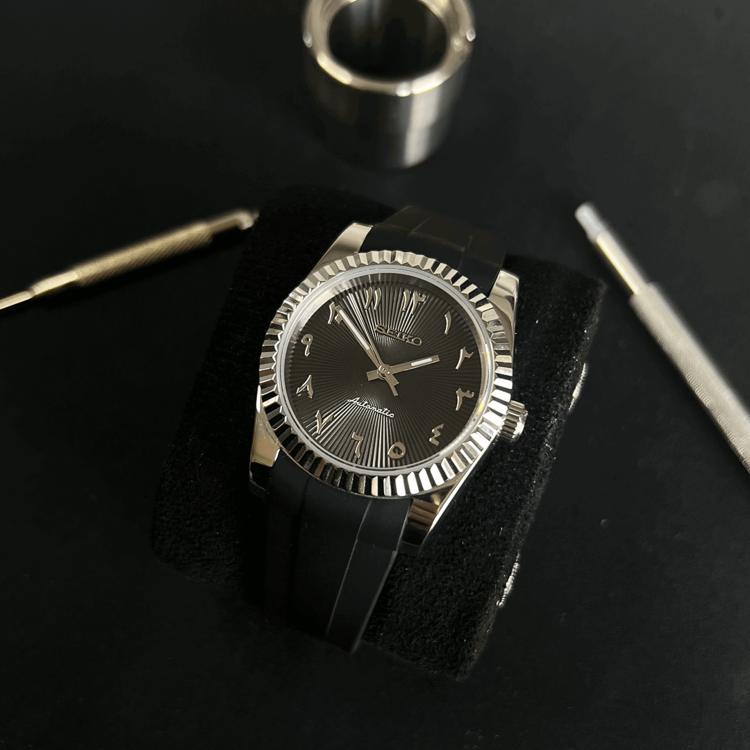 DateJust 36 Black Textured ARABIC Silicone - Seiko NH35 Automatic